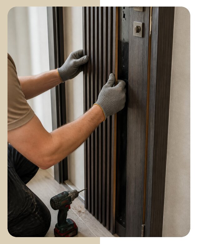 Монтаж декоративных панелей двери под ключ в Обнинске